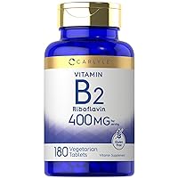 Vitamin B-2 400mg | 180 Tablets | Vegetarian, Non-GMO, Gluten Free Supplement | Vitamin B2 Riboflavin