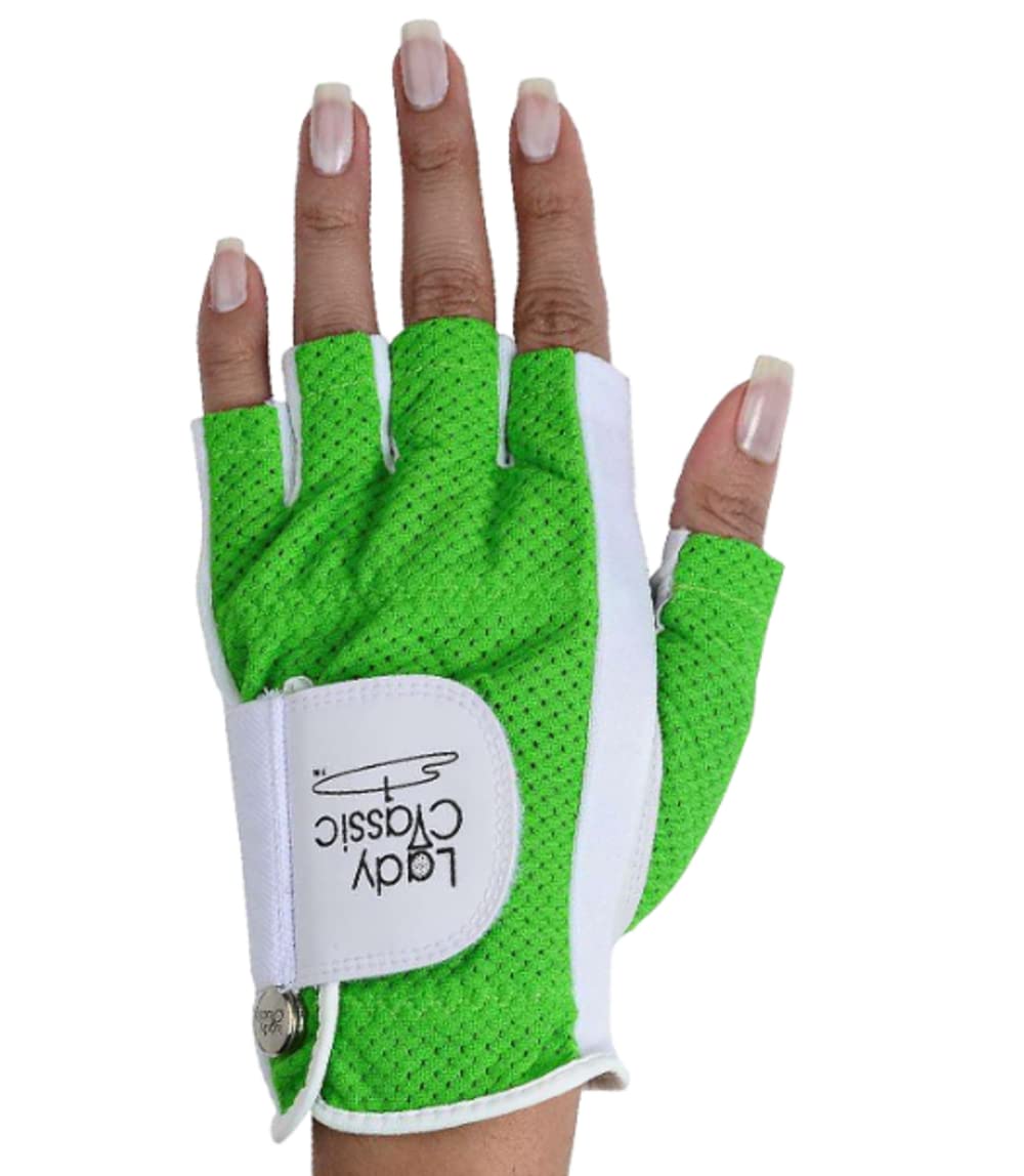 Copper Tech Lady Classic Cabretta Womens Solar Half 1/2 Finger Copper Infused Technology Golf Glove - Left Hand