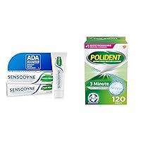 Sensodyne Toothpaste & Polident Denture Cleanser Tablets Bundle - Fresh Mint Sensitive Teeth Cavity Prevention Treatment & 120 Count Oral Appliance Cleaner