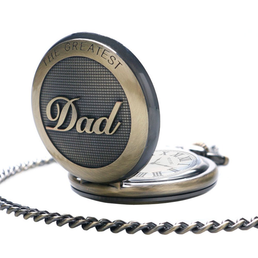 SwitchMe to My Greatest Dad Quartz Pocket Watch for Dad Engraved Watches Fob Chain Clock for Dad Birthday Gifts