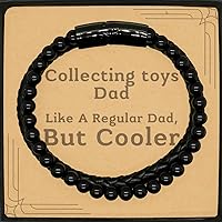 Collecting Toys Dad Stone Leather Bracelet Black, Collecting Toys Dad Like A Regular Dad But Cooler, Funny Gifts for Collecting Toys Lover, Birthday Christmas Personalized Gifts with