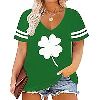 RITERA Plus Size Shirts for Women Short Sleeve Blouses Shamrock Tunics Green Clover Heart Tees St Patrick's Day Shirt Summer Pullover Green Clover#1 2XL