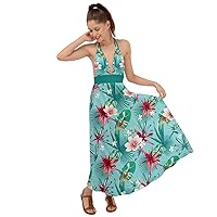 CowCow Womens Summer Hawaii Hibiscus Tropical Flowers Floral Leaves Deep V-Neck Backless Maxi Beach Dress