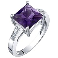 PEORA Solid 14K White Gold Diamond and Gemstone Solitaire Ring for Women, Princess Cut 8mm, Sizes 5 to 9