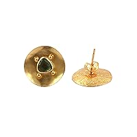 Beautiful Opalite Gemstone Brass Stud Earrings Lightweight Half Bezel Setting Gold Plated Push Back Jewelry.