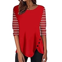 Womens Long Sleeve T Shirts O Neck Button-Down Tunic Tops Solid Color Blouses Irregular Hem Pullovers Dressy Shirts