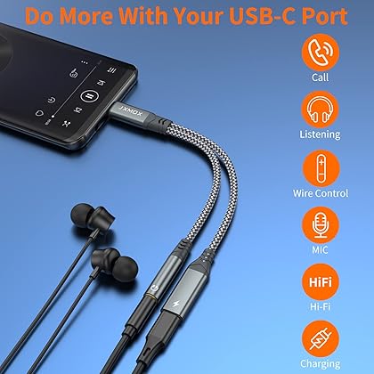 USB C to 3.5mm Headphone and Charger Adapter, 2-in-1 USB Type C to AUX Mic Jack Dongle Cable with PD 60W Fast Charging Compatible with Samsung Galaxy S20 S21+ S22 S23 Ultra,Note 20 10,Pixel,iPad Pro