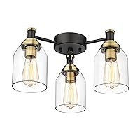 zeyu 3-Light Semi Flush Mount Ceiling Light, Farmhouse Close to Ceiling Light Fixtures with Clear Glass, Black and Gold Finish, ZG33F-3 BK+BG