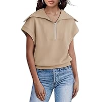 Zwurew Womens Tops Short Sleeve Shirts Half Zip Sweatshirt Summer Clothes 2024 Fashion
