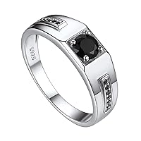 Suplight Men's Wedding Band Engagement Rings, 925 Sterling Silver Cubic Zirconia Black Onyx Stone Ring 6mm (with Gift Box)