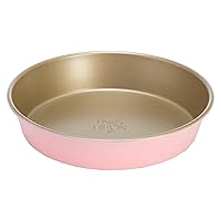 Paris Hilton Nonstick Carbon Steel Bakeware Collection, 9-Inch Round Cake Pan, Dishwasher Safe, Made without PFOA and PFAS, Pink Champagne Two-Tone