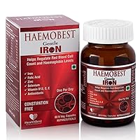 Haemobest Capsules Iron Supplement, Increases Hemoglobin, Ideal for Sensitive Stomachs - Non-Constipating, Red Blood Cell Supplement, 60 Capsule