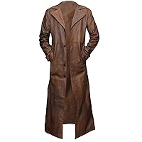 Mens Detective Style Long Length Brown Faux Leather Over Coat