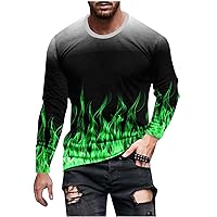 Men's Spring 3D Flame Print T Shirt Casual Sports Long Sleeve Fire Graphic Tee Shirts Holiday Outdoor Workout Tops