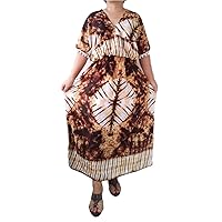 Maxi Peplum Empire Waist Dress Short Sleeve Tie Dye Print Casual House Wear, Size S/M