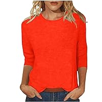 T Shirts for Womens Long Sleeve Crew Neck Tops Regular Fit Solid Color Washed Shirts Office Clothes