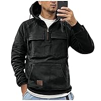 Men's Tactical Sweatshirts Hoodies Sport Quarter Zip Cargo Pullover Casual Solid Color Outdoor Tops with Pocket
