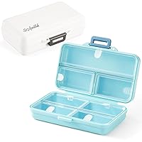Sofmild Travel Pill Organizer-7 Compartments Easy to Open Portable Pill Box-Daily Pill Case for Purse Pocket,Pill Container to Hold Vitamins,Fish Oil,Medicine (Blue+White)