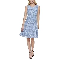 Tommy Hilfiger Petite Sleeveless Fit and Flare for Women to Wear as a Party Dress, Blue/Ivory