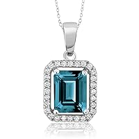 Emerald Cut Created London Blue Topaz 14k White Gold Plated 925 Sterling Silver Pendant Necklace for Her
