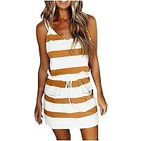 Striped Dress with Pockets for Women Summer Dresses for Women Casual T Shirt Loose Short Sleeve Dress with Pocket