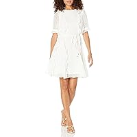 Tommy Hilfiger Women's Short Sleeve Knee-Length Fit and Flare Chiffon, Ivory