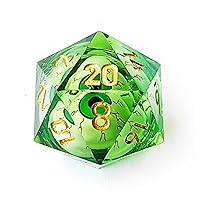 BESCON Sharp Edged Liquid Core Rolling Eyeball Dice - Razor Edge Polyhedral Dice with Rolling Eyeball Inside (One Piece D20 with Green Eye)