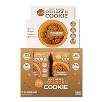 321glo Collagen Protein Cookies, Soft-Baked Cookies, Low Carb and Keto Friendly Treats for Women, Men, and Kids, 12-PACK (Peanut Butter)