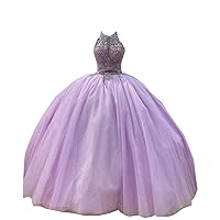 Halter A line Sheer Neck Rhinestones Top Prom Evening Dresses for Women Girls Bling Tulle Skirt 2024