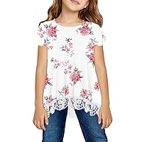storeofbaby Girls Casual Tunic Tops Short Sleeve Loose Soft Blouse T-Shirt for 4-13 Years