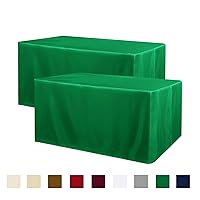 Obstal 2 Pack Table Clothes for 8 Foot Rectangle Tables - Water Resistant Washable Fabric Polyester Rectangle Table Cover Protector for Wedding, Banquet and Trade Shows, 96L x 30W Inches, Green