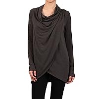 Womens Casual Cowl Neck Draped Button Detail Longsleeve Top S-3XL