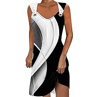 Summer Dresses for Women 2024 Trendy Graphic Print Round Neck Sleeveless Sundress Elegant Casual Mini Tank Dresses
