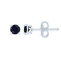 Sterling Silver Silver Plated 4.00mm Black Cubic Zirconia Round Solitaire Stud