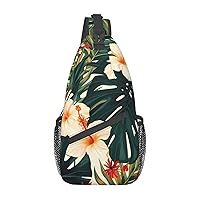 Tropical Summer Hawaiian Flower Palm Leaves Printed Crossbody Sling Backpack,Casual Chest Bag Daypack,Crossbody Shoulder Bag For Travel Sports Hiking
