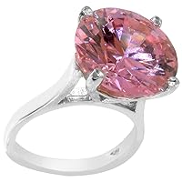 925 Solid Sterling Silver Large 14mm 18ct Pink Cubic Zirconia CZ Solitaire Ring - Sizes 4 to 12 Available
