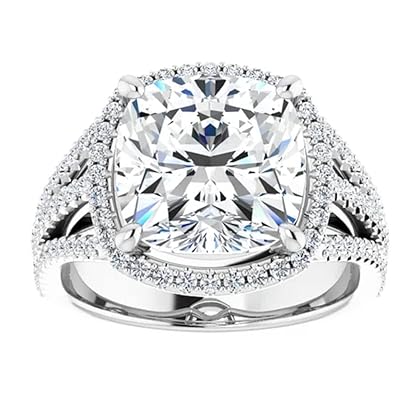JEWELERYIUM Cushion Cut 6 Carat Moissanite Engagement Ring, Wedding Ring, Eternity Sterling Silver Ring, Anniversary/Christmas/Birthday/Valentine's Day Jewelry Gift