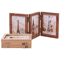 ChezMax Collage Picture Frame Decorative Hinged Table Desk Top Picture Photo Frame 3 Vertical Openings with Real Glass Brown 3.5x5