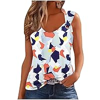 Women Floral Graphic Loose Fit Long T Shirts Tops Tee for Women Sleeveless Slip Fall Summer Tee Shirt 2024