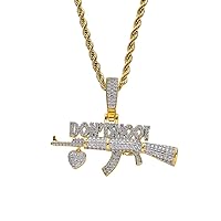 Moca Jewelry Iced Out Love Heart Gun Pendant 18K Gold Plated Chain Bling CZ Simulated Diamond Hip Hop Necklace for Men Women
