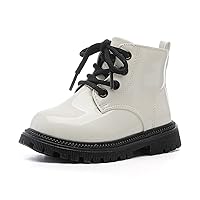 Girls Ankle Boots Fashion Side Zipper Boots Lace Up Waterproof Combat Shoes for Toddler/Little Kid