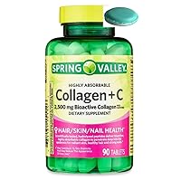 Spring Valley Highly Absorbable Collagen + C Tablets Dietary Supplement, 2,500 mg, 90 Count + 1 Mini Pill Container (Color & Stye Vary)