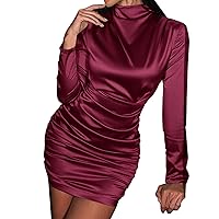 Cotton Summer Dresses for Women 2024 Plus Size, 2023 Women's Sexy Bodycon Women High Neck Ruched Satin Dress W