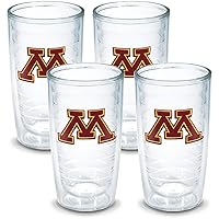 Tervis Made in USA Double Walled University of Minnesota Golden Gophers Insulated Tumbler Cup Keeps Drinks Cold & Hot, 16oz 4pk, M Logo