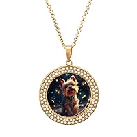 Lovely Yorkie Dog Pendant Necklace Charm Diamond Necklace Dainty Jewelry Accessories Gift for Women