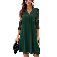 Womens 3/4 Sleeve Shift Dress, Green