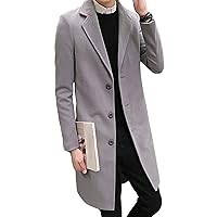 Men's Mid-Length Single Breasted Coat Stylish Notch Lapel Slim Fit Top Pea Coats Winter Business Trench Overcoat