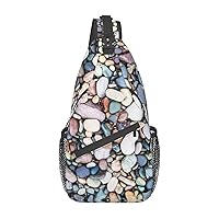 Beach Colored Pebbles Sling Backpack, Multipurpose Travel Hiking Daypack Rope Crossbody Shoulder Bag