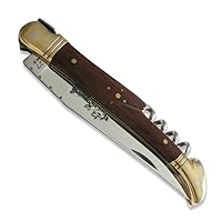 Laguiole pocket knife Palissander Wood handle and brass bolsters, corkscrew - Direct from France