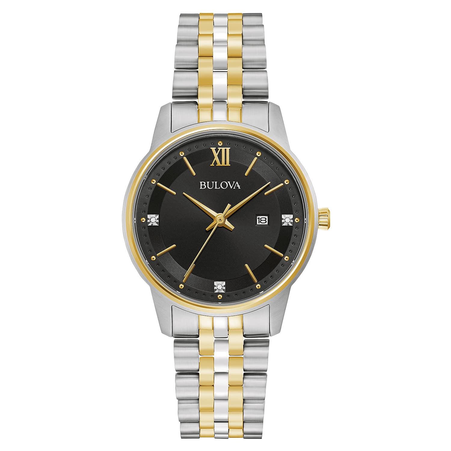 Bulova Ladies' Classic Diamond Two-Tone Gold Stainless Steel 3-Hand Calendar Date Quartz Watch